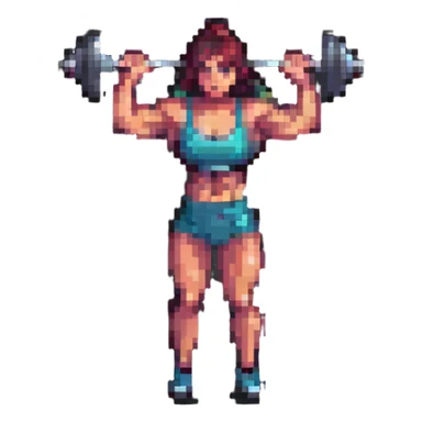 muscular woman, pixel art style, lifting weights sticker