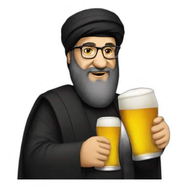 hasan nasrallah holding a beer sticker