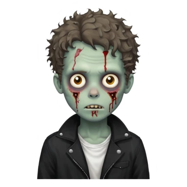 zombie boy medium length messy curly hair black jacket white tee shirt  sticker