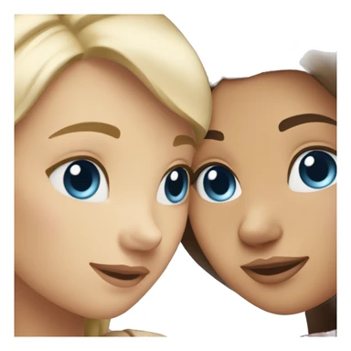 Blond and blue eyes girl and brunette and brown eyes woman cuddling sticker