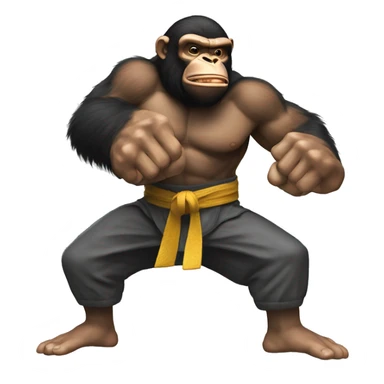 A modern chimp warrior uppercutting like Ken or ryu from street fighter sticker