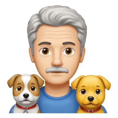 Italian man with salt and pepper hair no mustache beside two yellow dogs sticker