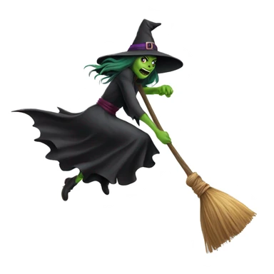 Scarry witch, flying to the left on only one broom. Transparent background sticker
