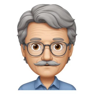 Generate a portrait of a slightly older man with glasses. His hair is quite thin, gray, but wavy. He has brown eyes and a mustache. sticker