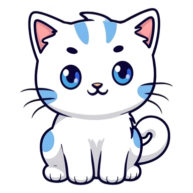 A cute cat with short white fur and blue eyes sticker