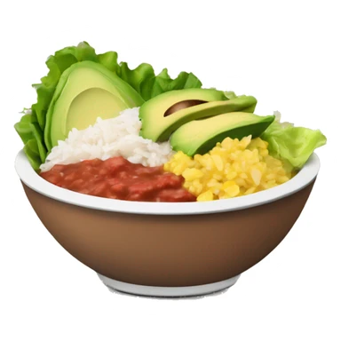 Chipotle bowl with lettuce, chicken, rice, avocado and salsa sticker