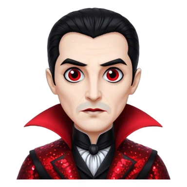 Count Dracula from Universal Monsters with jet black hair, black and red sequin outfit  sticker