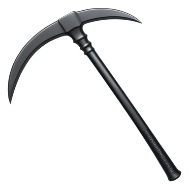 The scythe of the God of Death, a symbol of death, is long and straight, entirely in deep black. sticker