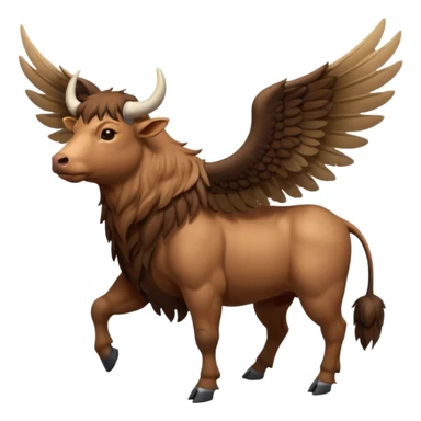 front view 4 legged winged ox emoji light brown body visible too with wings on back sticker
