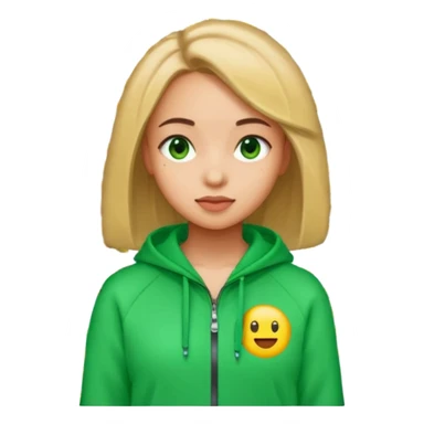 ​"A mosaic portrait of a girl in a green tracksuit, made of tiny emojis, digital art style, pixelated emoji textures, vibrant colors, creative composition." sticker