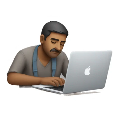 Indian man working on his macbook laptop looking down sticker