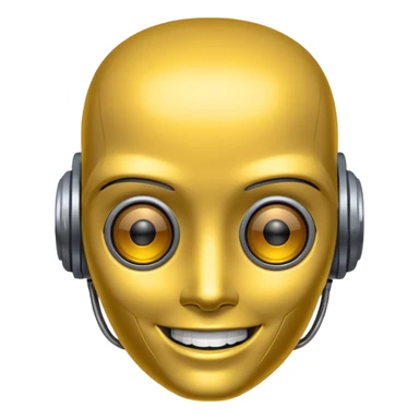 Cyberpunk robot head, yellow tint over gray,  happy sticker
