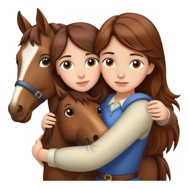 girl with brown hair hugging a horse from far away sticker