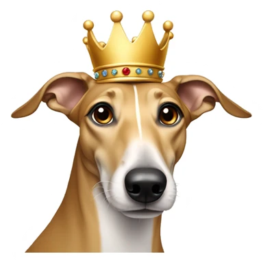 tan Greyhound with a crown sticker