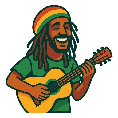 reggae musician with dreadlocks, colorful hat, smiling sticker