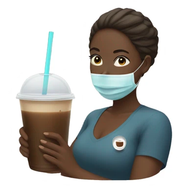 Woman with face mask with a ice coffee in hand  sticker