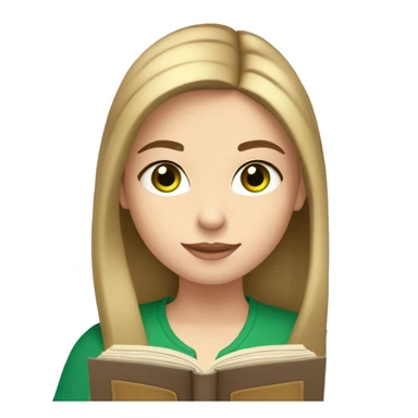 Girl with straight chin length light brown hair and pale skin tone and green eyes reading a book  sticker