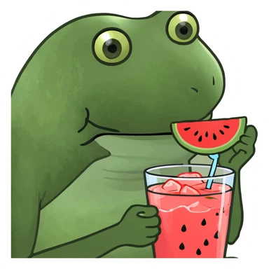 Watermelon juice with ice and a lemon piece on the cup sticker