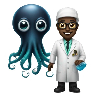 Black Alien Octopus with a scientist  sticker