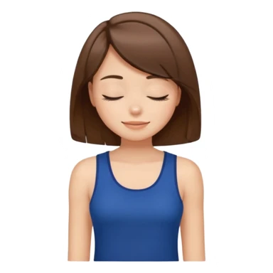 у девочка с прической боб с коричневыми волосами в темно-синей майке закрывает глаза с улыбкой sticker