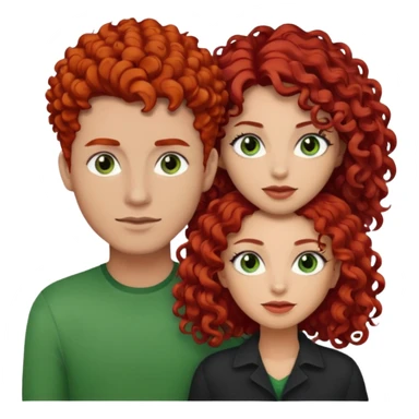 create a couple men with a red hair and browm eyes and woman with curly black hair and green eyes sticker