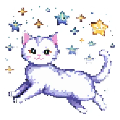 cat floating in space with stars sticker