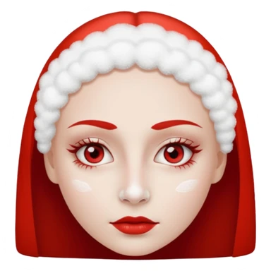 woman with white powder under her nose, wide red eyes, minimal details, iOS emoji style, no background sticker