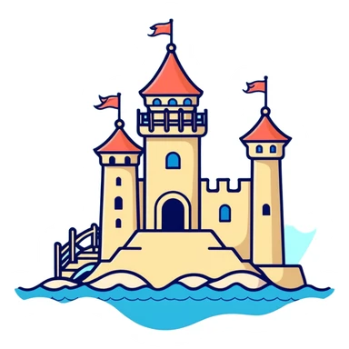sea castle, cartoonish sticker style sticker