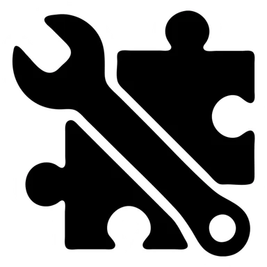 wrench and puzzle, minimalist style, solid black fill, transparent background, theme of modifications sticker