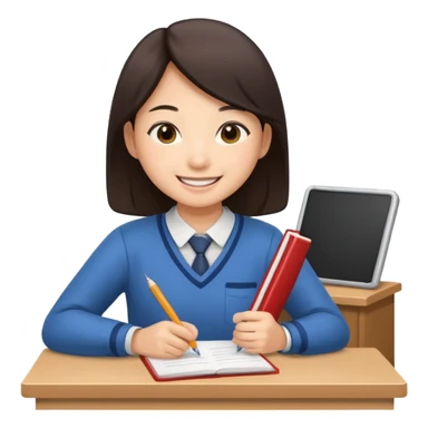 The asian student submits his work to the teacher sticker