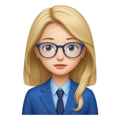 long hair girl with eyeglasses and blue suit sticker