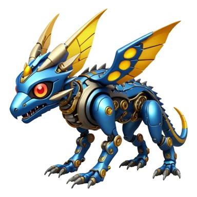  exotic futuristic warm-colored modern cyber-Fakémon-Digimon-Trico-creature sticker