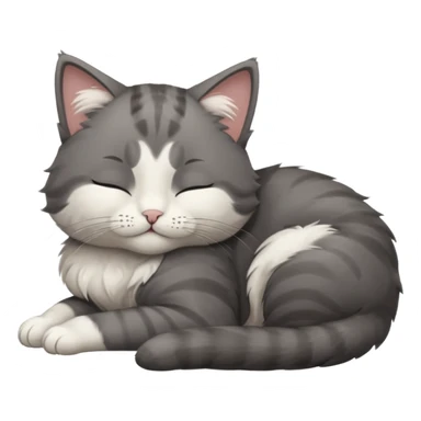 dark grey and white small cat with closed eyes, leaning his head on his paw while leaning on his elbow lying down sticker