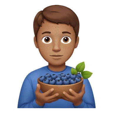 Man with brown hair and light skin with freckles, holding blueberries sticker