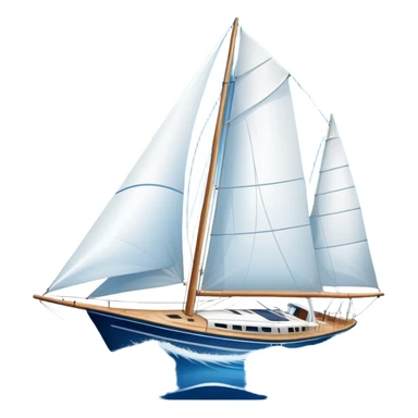An icon featuring a sleek sailboat with billowing sails cutting through the waves. The design includes the boat's mast, a wind-filled sail, and water splashes, symbolizing the thrill and skill of sailing. Transparent background highlights the elegance and power of wind-driven sports. sticker