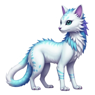 Kawaii white iridescent beautiful pretty elegant divine edgy fantasy feline-vernid-fionbri-protogen-sergal-fursona animal creature with a tufted tail full body with intricate markings  sticker