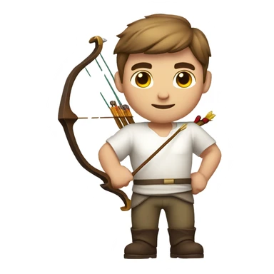 a male archer holding a bow, wearing a white shirt, very short brown hair, bright skin, only show upper part of the body from waist up sticker