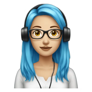 woman with blue dyed hair, telemarketing attendant, wearing black headsets sticker