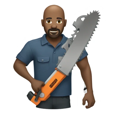 Bald black man with goatee using a chainsaw  sticker