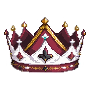 maroon crown with black, gold, and white accents, sparkling effect, pixel art style sticker
