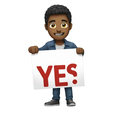 guy holding up a sign saying yes sticker