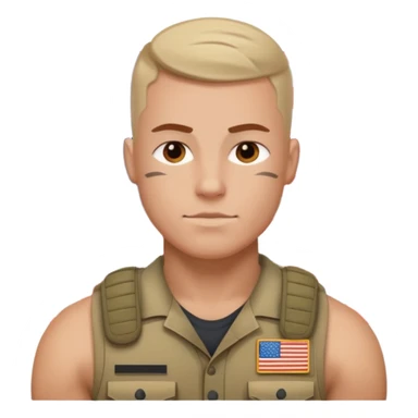 generate white powerful american soldier with small usa flag on shoulder sticker