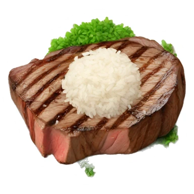 Yummy steak with rice on plate  sticker