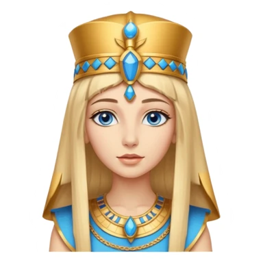 Cleopatra vestita da faraone con il cappello da faraone ma con gli occhi azzurri e i capelli lunghi biondi non troppo chiari con il cappello da faraone dorato senza frangia capelli medio lunghi   sticker