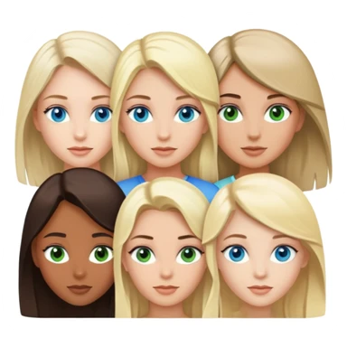 4 girls, one is blonde with blue eyes, 2 nd is brunette with green eyes, 3 is also brunette with blue eyes and 4 is blonde witch grey eyes  sticker