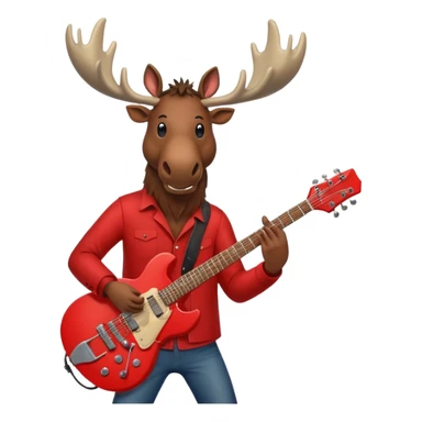 A evil moose headed man with a red electric guitar. The guitar should be pointing directly in the air. And the moose man should look evil and intimidating. sticker