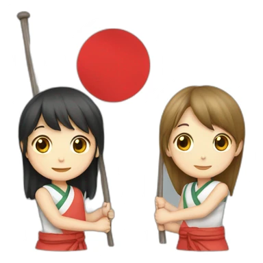 boy and girl holding Japanese flag sticker