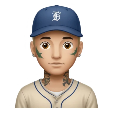 tattooed man with a baseball cap sticker