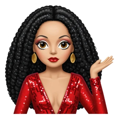 Diana Ross with long jet black hair, red sequin outfit  sticker