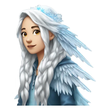 big wings, hood, silver, icy ,snowflake, Beautiful, fairy, long hair sticker